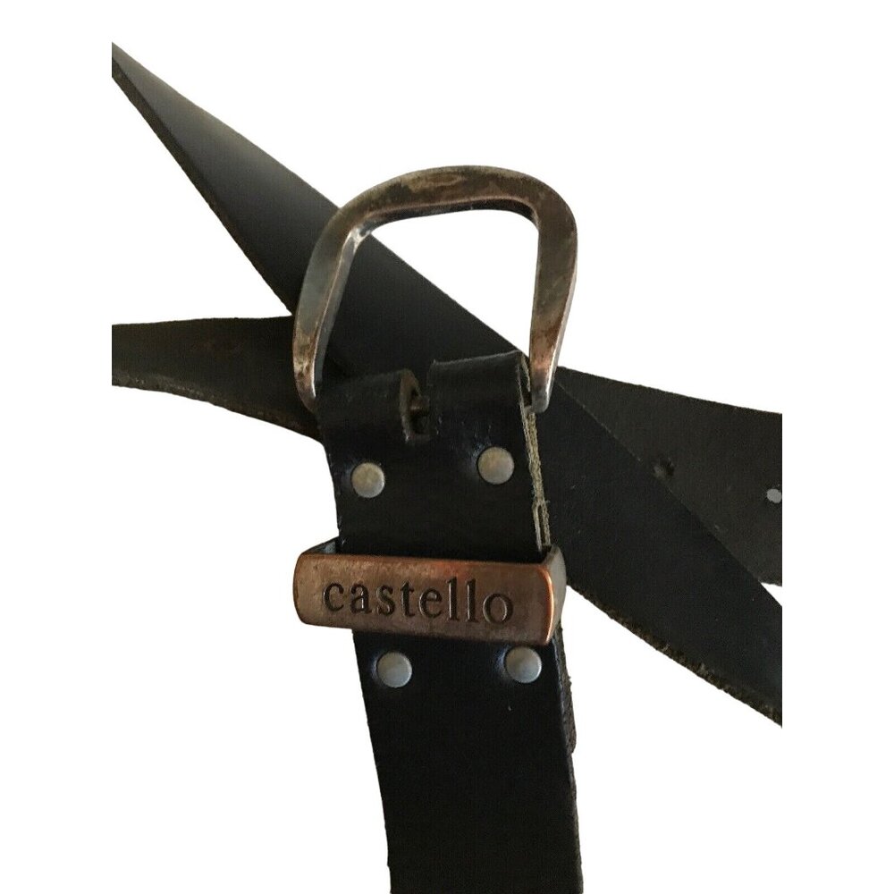 Castello Black Leather‎ Mens Belt With Silver Buckle 95-100 CM 38-40 Inches